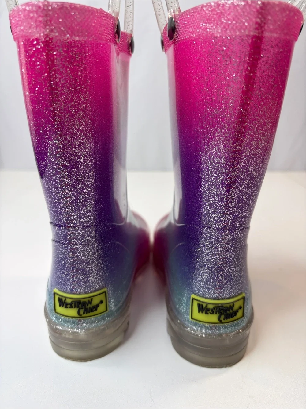 Western Chief Glitter Ombre Kids Rain Boots - Pink Purple Teal girls 10 Like New